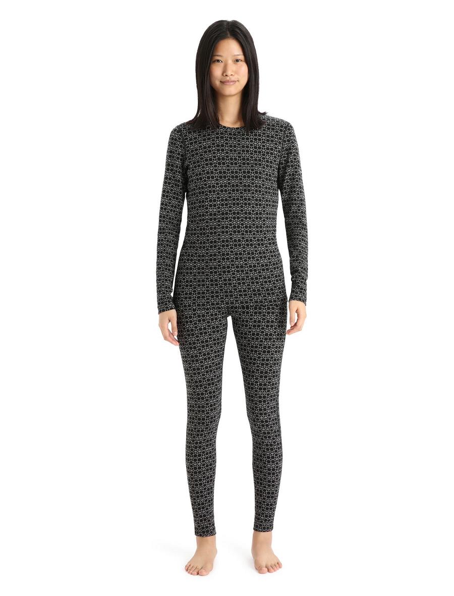 Black / Snow Icebreaker Merino 250 Vertex Long Sleeve Crewe Alpine Geo Women's Base Layers | AU 1832OKIR